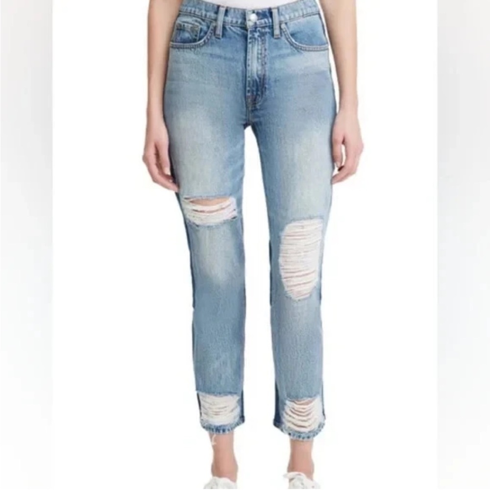 7 For All Mankind 50/50 Ripped High Waist Ankle Straight Leg Jeans Size 24